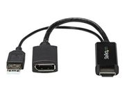 StarTech 4K 30Hz HDMI to DisplayPort Video Adapter w/ USB Power - 6 in - HDMI 1.4 (Male) to DP 1.2 (Female) Active Monitor Converter (HD2DP) - videokonverter - svart (HD2DP)