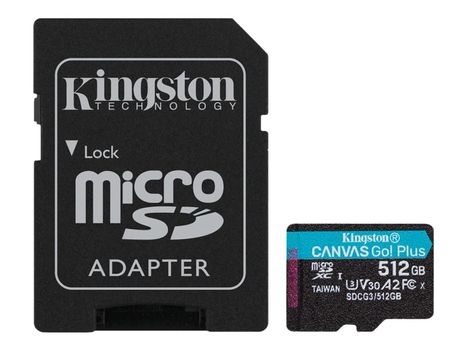 Kingston Canvas Go! Plus 512GB microSD-kort,  UHS-I, U3, V30, A2, inkludert SD-adapter (SDCG3/512GB)