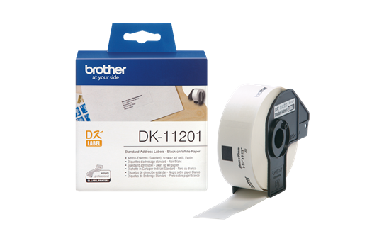 Brother Standard adresseetiketter. 29mm x 90mm. 400 stk. Sort på hvit. (DK11201)
