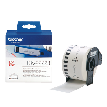 Brother Taperull papir. 50mm x 30,48m. Sort på hvit. (DK22223)