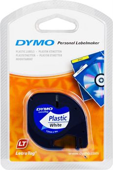 DYMO LetraTag plast-tape 12mm - hvit med svart skrift - 4 meter