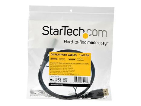 StarTech 3ft/1m VESA Certified DisplayPort 1.4 Cable, 8K 60Hz HBR3 HDR, Super UHD DisplayPort to DisplayPort Monitor Cord, Ultra HD 4K 120Hz DP 1.4 Slim Video Cable M/M DP Connectors - DP 1.4 Latching Cable -  (DP14MM1M)