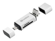 Sandberg kortleser USB-C, USB, MicroUSB Leser og skriver til SD-kort og Micro-SD-kort (136-28)