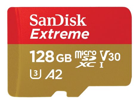 SanDisk Extreme - Flashminnekort (microSDXC til SD-adapter inkludert) - 128 GB - A2 / Video Class V30 / UHS-I U3 / Class10 - microSDXC UHS-I (SDSQXA1-128G-GN6AA)