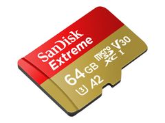 SanDisk Extreme - Flashminnekort (microSDXC til SD-adapter inkludert) - 64 GB - A2 / Video Class V30 / UHS-I U3 / Class10 - microSDXC UHS-I