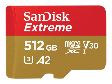 SanDisk Extreme - Flashminnekort (microSDXC til SD-adapter inkludert) - 512 GB - A2 / Video Class V30 / UHS-I U3 / Class10 - microSDXC UHS-I (SDSQXA1-512G-GN6MA)