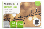 Nordic Home Julelys LED Lyslenke Batteridrevet m/ timer Varmhvit (LGT-105)