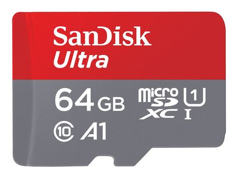 SanDisk Ultra - Flashminnekort (microSDXC til SD-adapter inkludert) - 64 GB - A1 / UHS Class 1 / Class10 - microSDXC UHS-I (SDSQUAR-064G-GN6MA)