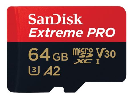 SanDisk Extreme Pro - Flashminnekort - 64 GB - A2 / Video Class V30 / UHS-I U3 / Class10 - microSDXC UHS-I (SDSQXCY-064G-GN6MA)