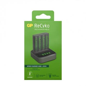 GP ReCyko Hurtigladestasjon M/4x AA-Batterier 2600mAh NiMH (202241)