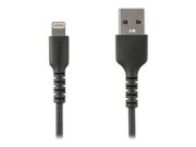 StarTech 6 ft(2m) Durable Black USB-A to Lightning Cable, Heavy Duty Rugged Aramid Fiber USB Type A to Lightning Charger/ Sync Power Cord, Apple MFi Certified iPad/ iPhone 12 Pro Max - iPhone 7/8/11/11 Pro - Lig (RUSBLTMM2MB)