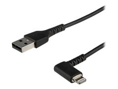 StarTech 3ft (1m) Durable USB A to Lightning Cable, Black 90° Right Angled Heavy Duty Rugged Aramid Fiber USB Type A to Lightning Charging/Sync Cord, Apple MFi Certified, iPhone 12 Pro - iPhone 7/8/11/11 Pro -