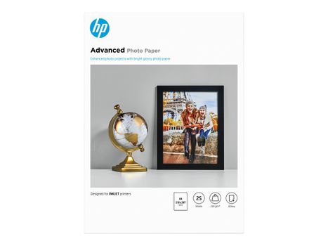HP Advanced Glossy Photo Paper - Blank - A4 (210 x 297 mm) - 250 g/m² - 25 ark fotopapir - for Deskjet Ink Advantage 52XX; Envy 50XX; Ink Tank 319; Ink Tank Wireless 410; Officejet 52XX (Q5456A)