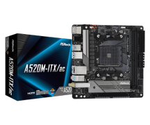 ASRock A520M-ITX/ac - mITX AM4 Ryzen Max 64GB, 1x M.2, 1x PCIe 3.0 x16, 4x SATA3, 1x USB-C, 6x USB3.0