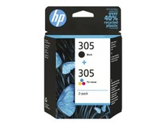 HP 305 - 2-pack - svart, farge (cyan, magenta, gul) - original - blekkpatron
