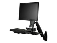 StarTech Wall Mount Workstation, Articulating Full Motion Standing Desk with Ergonomic Height Adjustable Monitor & Keyboard Tray Arm, Mouse & Scanner Holders, For Single VESA Display - Foldable Standing Desk (