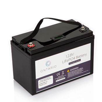 Ontario 12.8V 100Ah LifePO4 lithium-batteri (blåtann) for båt, hytte, campingvogn og bobil (forbruk)