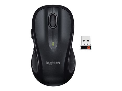 Logitech M510 - Mus - høyrehendt - laser - 5 knapper - trådløs - 2.4 GHz - USB trådløs mottaker - svart (910-001826)