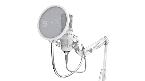 SPC Gear SM950 Onyx White mikrofon med stativ, shockmount og popfilter