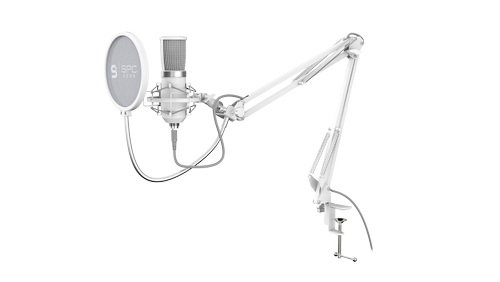 SPC Gear SM950 Onyx White mikrofon med stativ, shockmount og popfilter (SPG106-)
