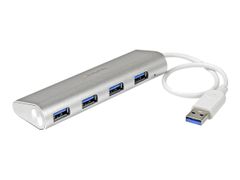 StarTech 4 Port Portable USB 3.0 Hub with Built-in Cable - Aluminum and Compact USB Hub (ST43004UA) - hub - 4 porter