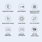 Xiaomi Haylou MoriPods TWS - hvit Bluetooth 5.2, SBC, AAC, A2DP, HFP, aptX Adaptive, AVRCP, HSP (MoriPods-WH)