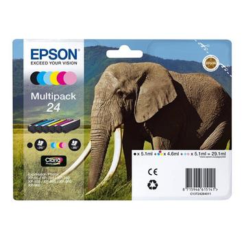Epson 24 Multipack - 6-pack - svart, gul, cyan, magenta, lys magenta, lys cyan - original - blekkpatron (C13T24284021)