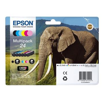 Epson 24 Multipack - 6-pack - svart, gul, cyan, magenta, lys magenta, lys cyan - original - blekkpatron (C13T24284021)