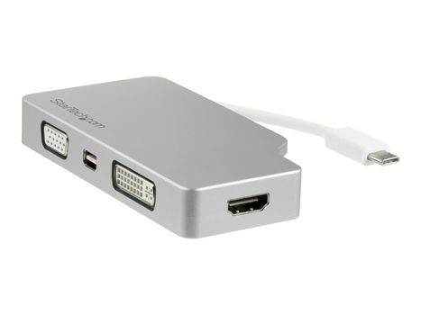 StarTech USB C Multiport Video Adapter with HDMI, VGA, Mini DisplayPort or DVI, USB Type C Monitor Adapter to HDMI 1.4 or mDP 1.2 (4K), VGA or DVI (1080p), Silver Aluminum Adapter - 4-in-1 USB-C Converter (CDP (CDPVGDVHDMDP)