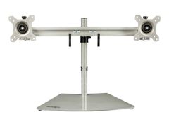 StarTech Dual Monitor Stand, Ergonomic Free Standing Dual Monitor Desktop Stand for two 24" VESA Mount Displays, Synchronized Height Adjustable, Double Monitor Pole Mount, Silver - Double Monitor Holder (ARMDU