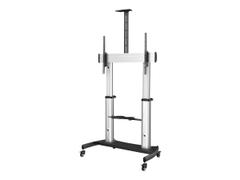 StarTech Mobile TV Stand, Heavy Duty TV Cart for 60-100" Display (100kg/220lb), Height Adjustable Rolling Flat Screen Floor Standing on Wheels, Universal Television Mount w/Shelves - W/ 2 equipment shelves vog