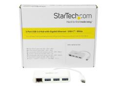 StarTech 3 Port USB C Hub w/ Gigabit Ethernet – USB Type C to 3 x USB-A – Multi Port USB 3.0 Hub for MacBook Pro (HB30C3A1GEA) - hub - 3 porter