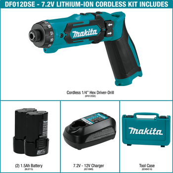 Makita DF012DSE skrutrekker - 7.2V 2x1.5Ah (DF012DSE)