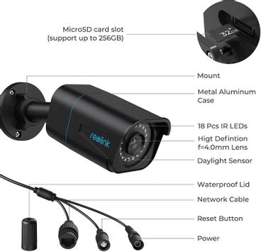 Reolink RLC-810A - svart 4K PoE-kamera AI med person-/ kjøretøydeteksjon - strøm og data via nettverkskabel (RLC-810A-BK)