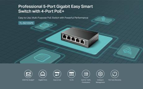 TP-Link TL-SG105PE - 5-Port PoE+ Switch 802.3at (TL-SG105PE)