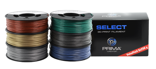 Prima Filaments PrimaSelect PLA Filament, Metallic 1.75 mm, 6x 250 g, Red, Green, Blue, Silver, Gold, Grey (PS-PLA-175-6x0250-MET)