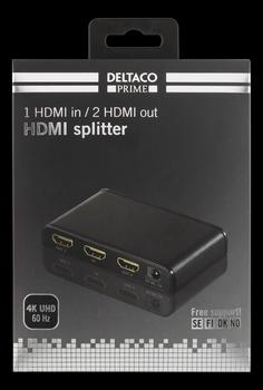 Deltaco PRIME HDMI splitter, 1 in, 2 out, HDMI 2.0, 4K, UHD, 3D, black (LKV312-V2)