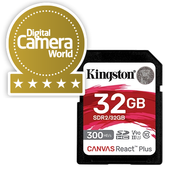 Kingston Canvas React Plus 32GB SD-kort, UHS-II, V90, 300MB/s lesehastighet, 260MB/s skrivehastighet
