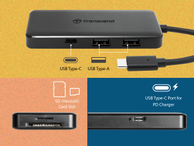 Transcend HUB5C 6-in-1 USB-C hub USB 3.1 - 10Gbs, 60W PD, UHS-II SD-/ microSD-minnekortleser (TS-HUB5C)