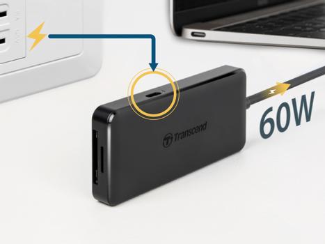 Transcend HUB5C 6-in-1 USB-C hub USB 3.1 - 10Gbs, 60W PD, UHS-II SD-/ microSD-minnekortleser (TS-HUB5C)