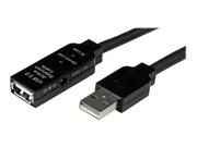 StarTech 25m USB 2.0 Active Extension Cable M/F - 25 meter USB A Male to USB A Female USB 2.0 Repeater / Extender Cable - Black - 80ft (USB2AAEXT25M) - USB-forlengelseskabel - USB til USB - 25 m (USB2AAEXT25M)