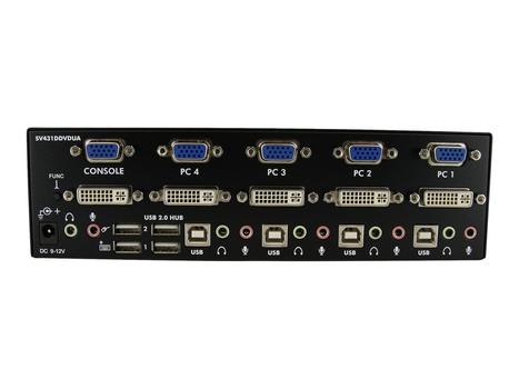 StarTech 4 Port DVI VGA Dual Monitor KVM Switch USB with Audio and USB 2.0 Hub (SV431DDVDUA) - KVM / lyd / USB-svitsj - 4 porter (SV431DDVDUA)