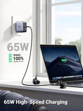 Ugreen 65W GaN reiselader PPS 2x USB-C, 1x USB-A, Power Delivery 3.0, Quick Charge 4+ (90409)