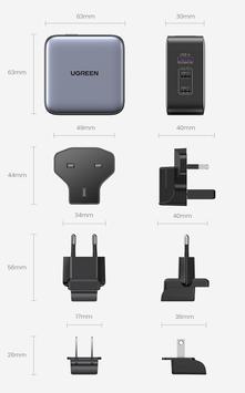 Ugreen 65W GaN reiselader PPS 2x USB-C, 1x USB-A, Power Delivery 3.0, Quick Charge 4+ (90409)
