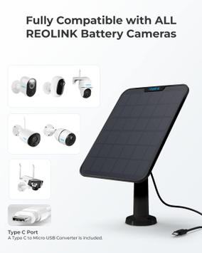 Reolink solcellepanel - 6W - USB-C - svart inkludert micro-USB-adapter (Reolink-Solar-Panel-6W-BK)