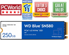 WD Blue SN580 250GB NVMe PCIe 4.0 SSD M.2 - 4000MB/s lesehastighet, 2000MB/s skrivehastighet