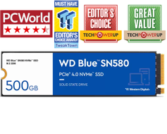 WD Blue SN580 500GB NVMe PCIe 4.0 SSD M.2 - 4000MB/s lesehastighet, 3600MB/s skrivehastighet