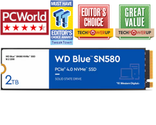 WD Blue SN580 2TB NVMe PCIe 4.0 SSD M.2 - 4150MB/s lesehastighet, 4150MB/s skrivehastighet