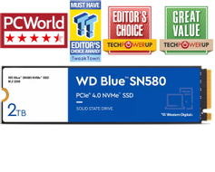 WD Blue SN580 2TB NVMe PCIe 4.0 SSD M.2 - 4150MB/s lesehastighet, 4150MB/s skrivehastighet