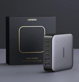 Ugreen 200W GaN hurtiglader PPS 4x USB-C, 2x USB-A, Power Delivery 3.0, Qualcomm Quick Charge 4+ (40914)